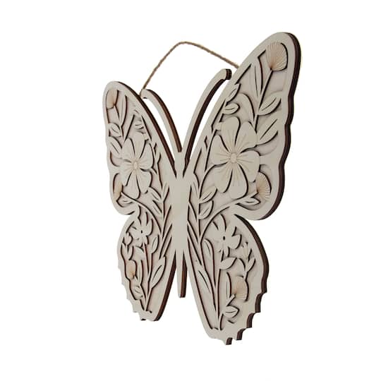 15.25" Floral Butterfly DIY Plywood Plaque by Make Market®